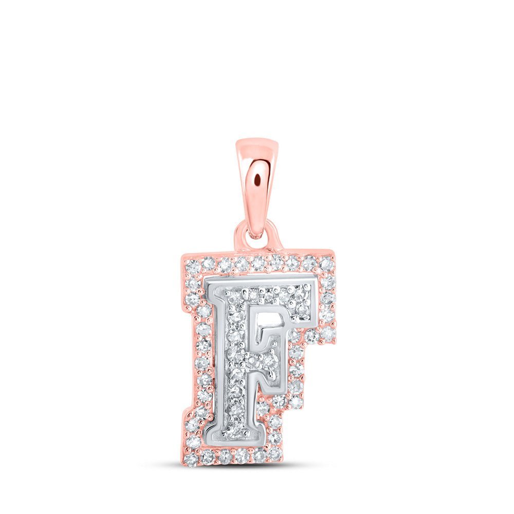 Captivating Charm Initial Pendant | 10kt Two - tone Gold Womens Round Diamond F Initial Letter Pendant 1/5 Cttw | Splendid Jewellery - Splendid Jewellery