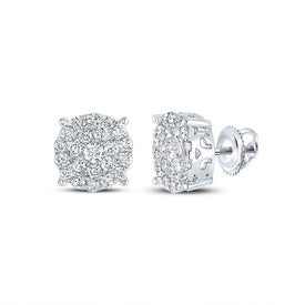 Captivating Cluster Brilliance: 14kt White Gold Women's Round Diamond Cluster Earrings - Splendid Jewellery