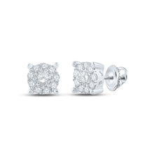 Load image into Gallery viewer, Captivating Cluster Brilliance: 14kt White Gold Womens Round Diamond Earrings 1/3 Cttw - Top View