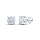 Captivating Cluster Brilliance: 14kt White Gold Womens Round Diamond Earrings 1/3 Cttw - Top View