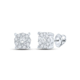 Captivating Cluster Brilliance: 14kt White Gold Womens Round Diamond Earrings 1/3 Cttw - Top View