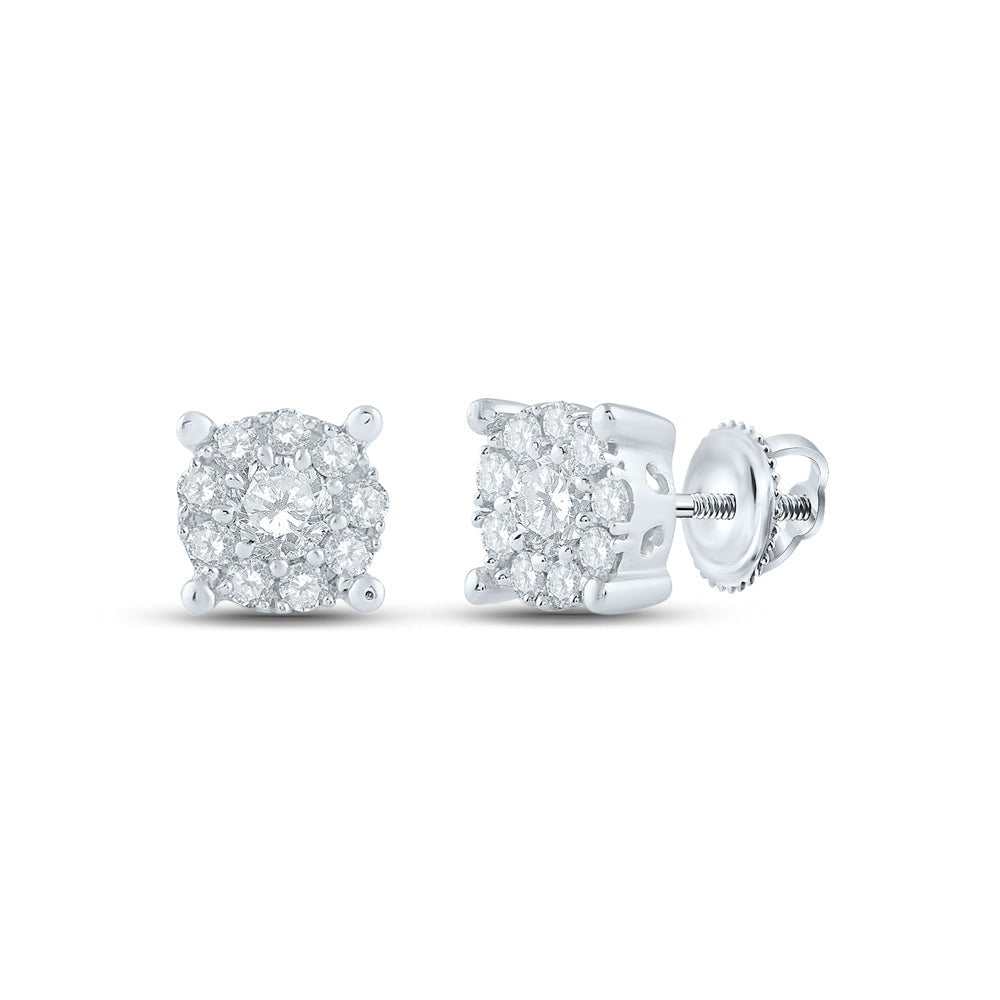 Captivating Cluster Brilliance: 14kt White Gold Womens Round Diamond Earrings 1/3 Cttw - Splendid Jewellery