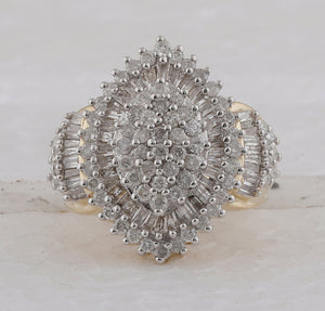 Captivating Cluster Brilliance Ring | 10kt Yellow Gold Womens Round Diamond Oval Cluster Ring 2 Cttw - Splendid Jewellery