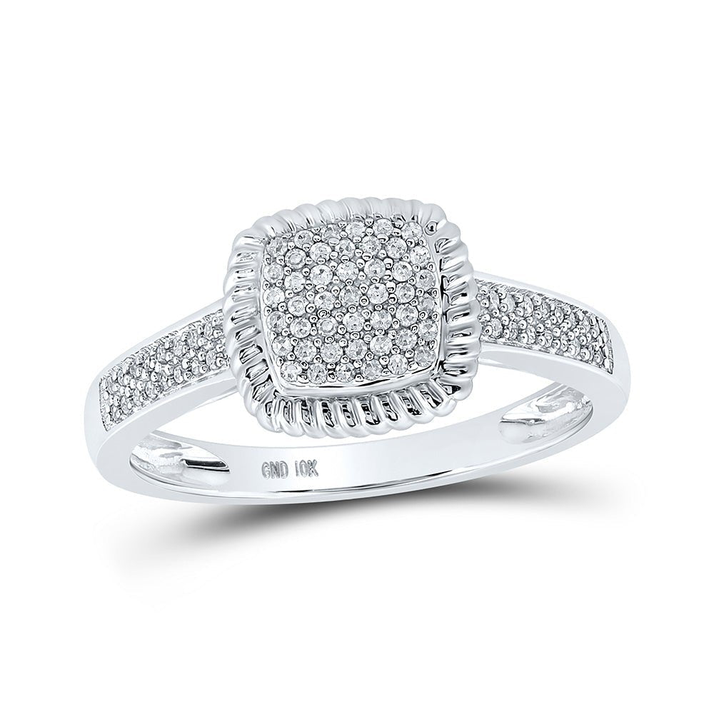 Captivating Cluster of Brilliance: 10kt White Gold Womens Diamond Square Ring - Splendid Jewellery