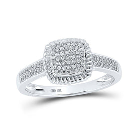 Captivating Cluster of Brilliance: 10kt White Gold Womens Diamond Square Ring - Splendid Jewellery