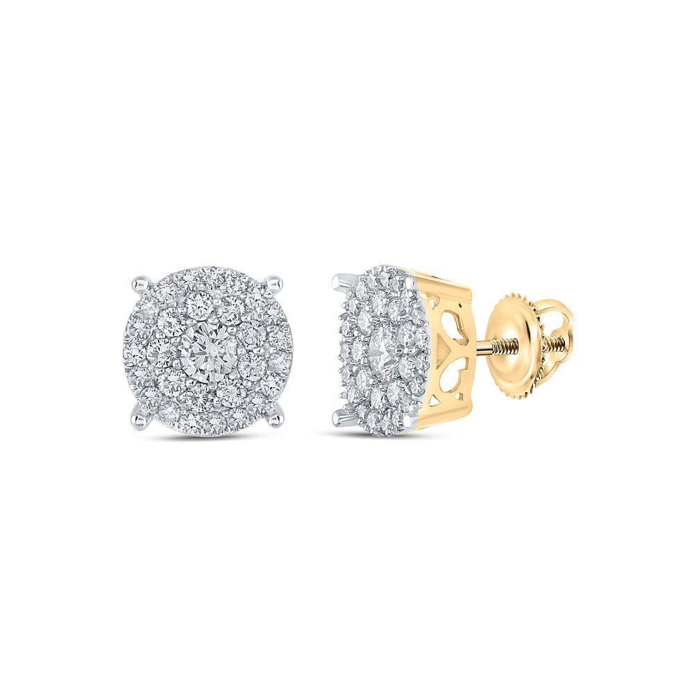 Captivating Cluster of Brilliance: 10kt Yellow Gold Womens Round Diamond Cluster Earrings 1 Cttw - Splendid Jewellery