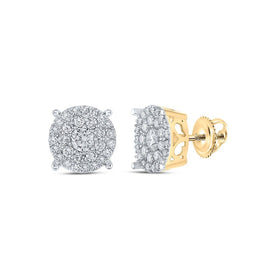 Captivating Cluster of Brilliance: 10kt Yellow Gold Womens Round Diamond Cluster Earrings 1 Cttw - Splendid Jewellery
