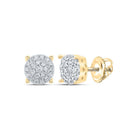 Captivating Cluster of Brilliance: 10kt Yellow Gold Womens Round Diamond Cluster Earrings - Splendid Jewellery