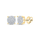 Captivating Cluster of Brilliance: 10kt Yellow Gold Womens Round Diamond Cluster Earrings - Splendid Jewellery