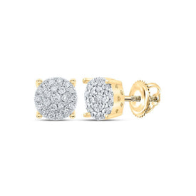 Captivating Cluster of Brilliance: 10kt Yellow Gold Womens Round Diamond Cluster Earrings - Splendid Jewellery