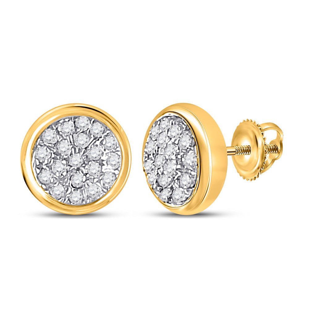 Captivating Cluster of Brilliance: 10kt Yellow Gold Womens Round Diamond Earrings - Splendid Jewellery