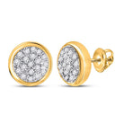 Captivating Cluster of Brilliance: 10kt Yellow Gold Womens Round Diamond Earrings - Splendid Jewellery