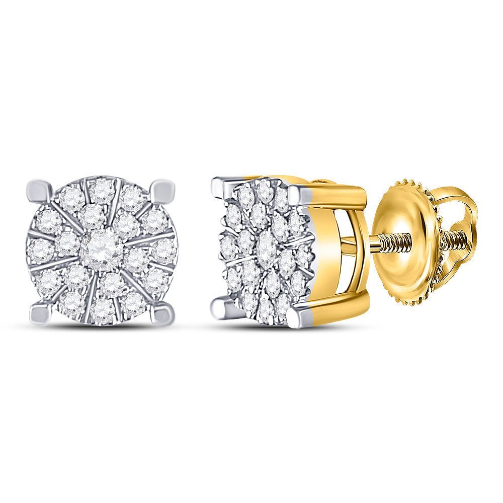 Captivating Cluster of Brilliance: 10kt Yellow Gold Womens Round Diamond Halo Earrings 1/3 Cttw - Splendid Jewellery