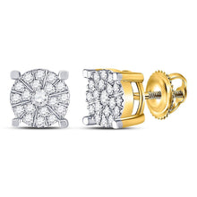 Load image into Gallery viewer, Captivating Cluster of Brilliance: 10kt Yellow Gold Womens Round Diamond Halo Earrings 1/3 Cttw - Splendid Jewellery