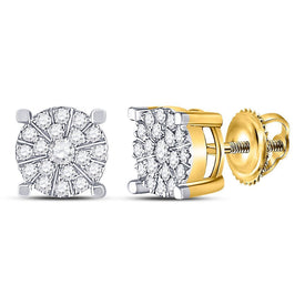 Captivating Cluster of Brilliance: 10kt Yellow Gold Womens Round Diamond Halo Earrings 1/3 Cttw - Splendid Jewellery