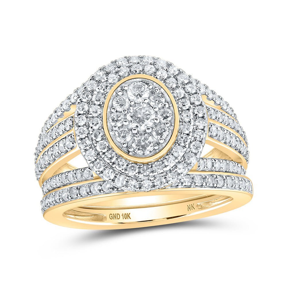 Captivating Cluster of Diamonds Bridal Wedding Ring Set in 10kt Yellow Gold - Splendid Jewellery