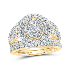 Captivating Cluster of Diamonds Bridal Wedding Ring Set in 10kt Yellow Gold - Splendid Jewellery