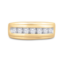 Load image into Gallery viewer, Captivating Cluster of Love: 14kt Yellow Gold Men&#39;s Diamond Wedding Band Ring - Front View