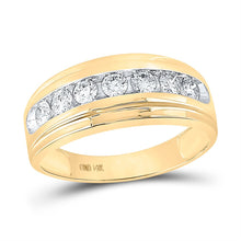 Load image into Gallery viewer, Captivating Cluster of Love: 14kt Yellow Gold Men&#39;s Diamond Wedding Band Ring - Top View