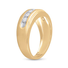 Load image into Gallery viewer, Captivating Cluster of Love: 14kt Yellow Gold Men&#39;s Diamond Wedding Band Ring - Side View