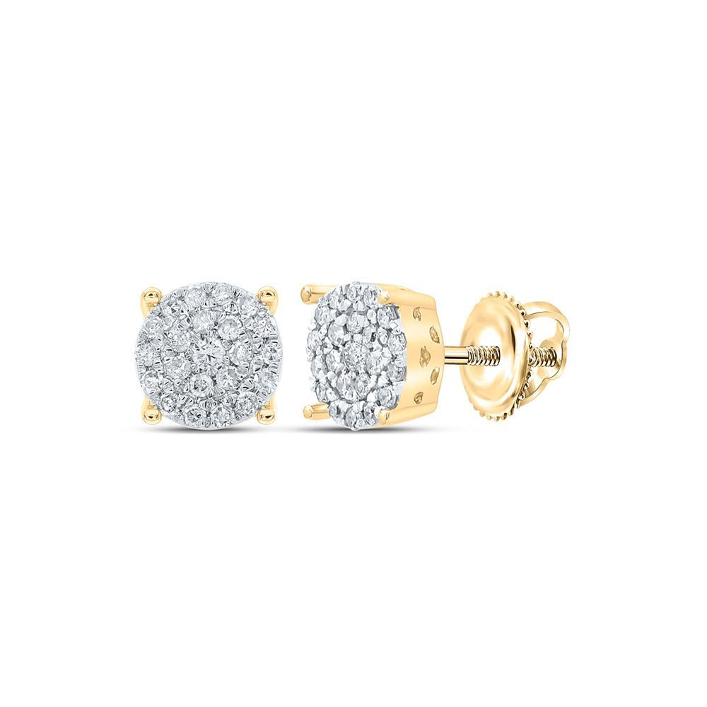 Captivating Clustered Brilliance: 10kt Yellow Gold Womens Round Diamond Earrings - Splendid Jewellery