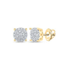 Captivating Clustered Brilliance: 10kt Yellow Gold Womens Round Diamond Earrings - Splendid Jewellery
