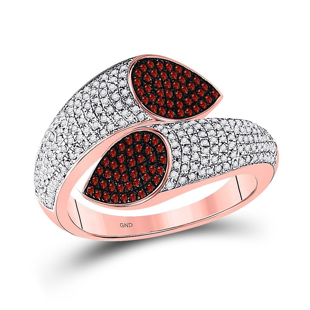 Captivating Crimson Beauty: 10kt Rose Gold Womens Round Red Color Enhanced Diamond Fashion Ring 3/4 Cttw - Splendid Jewellery