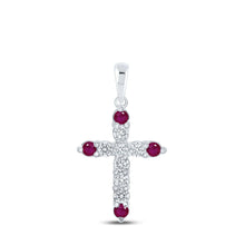 Load image into Gallery viewer, Captivating Crimson Cross Pendant | 10kt White Gold Womens Round Ruby Diamond Cross Pendant 1/2 Cttw | Splendid Jewellery - Splendid Jewellery