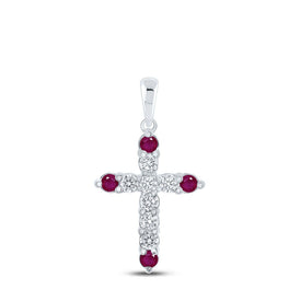 Captivating Crimson Cross Pendant | 10kt White Gold Womens Round Ruby Diamond Cross Pendant 1/2 Cttw | Splendid Jewellery - Splendid Jewellery