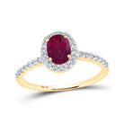 Captivating Crimson Solitaire: 10kt Yellow Gold Oval Lab - Created Ruby Fashion Ring - Splendid Jewellery