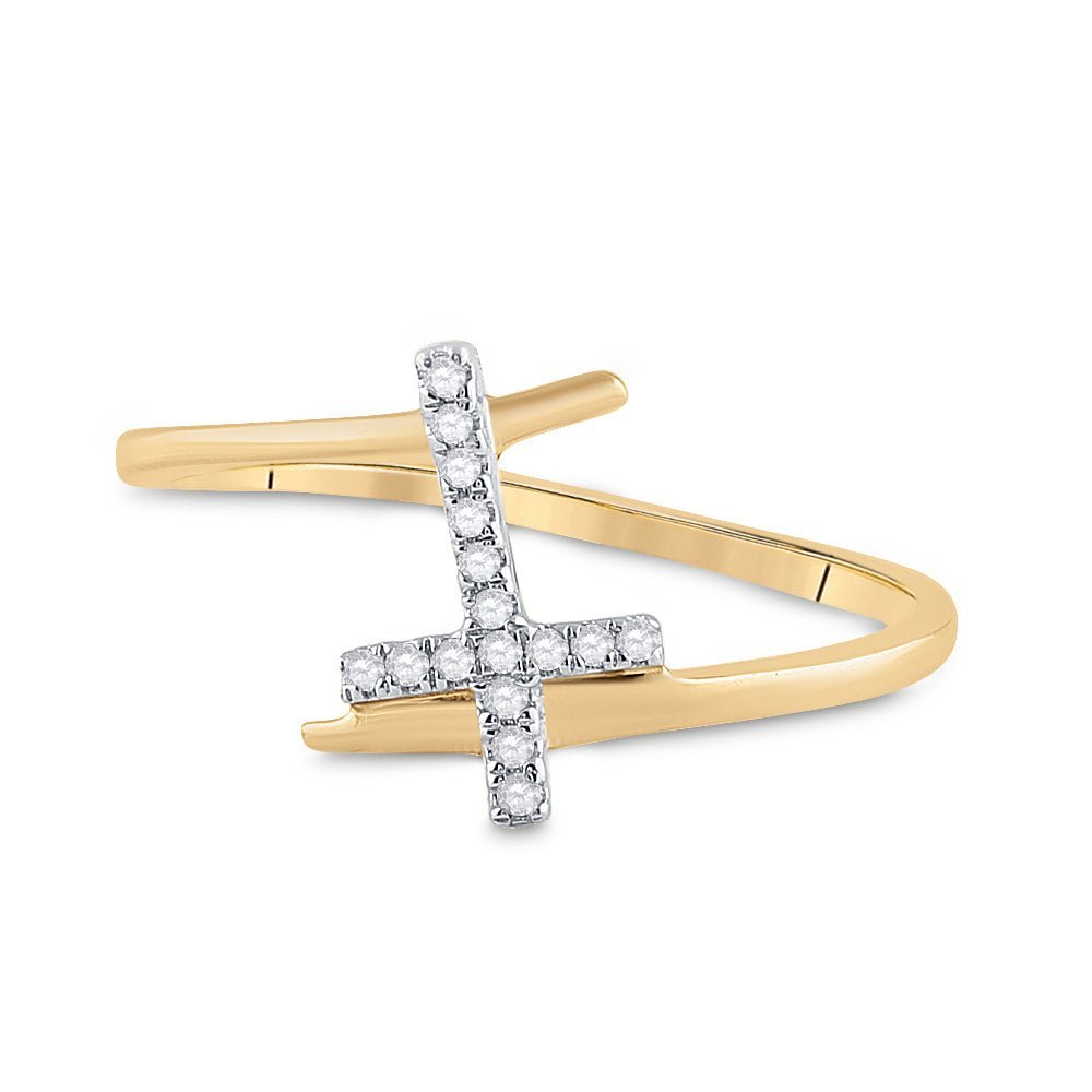 Captivating Cross of Elegance: 10kt Yellow Gold Women's Diamond Fashion Ring - Splendid Jewellery