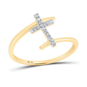 Captivating Cross of Elegance: 10kt Yellow Gold Women's Diamond Fashion Ring - Splendid Jewellery