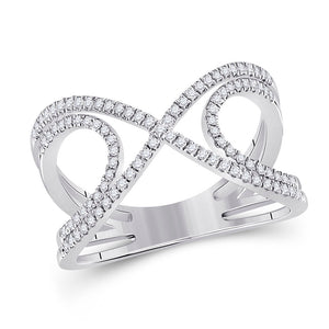 Captivating Crossover Brilliance | 10kt White Gold Womens Round Diamond Crossover Fashion Ring 1/3 Cttw - Splendid Jewellery