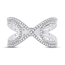 Load image into Gallery viewer, Captivating Crossover Brilliance | 10kt White Gold Womens Round Diamond Crossover Fashion Ring 1/3 Cttw Front view from the 10Kt White Gold Womens Round Diamond Crossover Fashion Ring 1 3 Cttwpin285786 collection by Splendid Jewellery