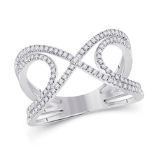 Load image into Gallery viewer, Captivating Crossover Brilliance | 10kt White Gold Womens Round Diamond Crossover Fashion Ring 1/3 Cttw - Splendid Jewellery