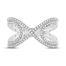 Load image into Gallery viewer, Captivating Crossover Brilliance | 10kt White Gold Womens Round Diamond Crossover Fashion Ring 1/3 Cttw - Splendid Jewellery