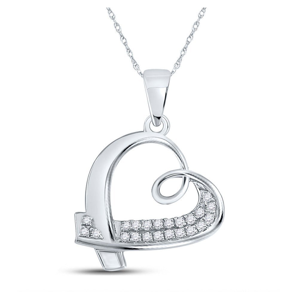 Captivating Diamond Affection Pendant | 10kt White Gold Womens Round Diamond Heart Pendant 1/10 Cttw - Splendid Jewellery