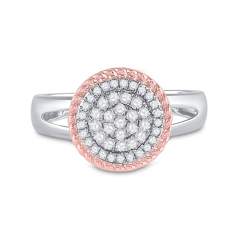 Captivating Diamond Blossom Ring | 10kt Two - tone Gold Womens Round Diamond Rope Flower Cluster Ring 1/3 Cttw | Splendid Jewellery - Splendid Jewellery