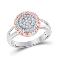 Load image into Gallery viewer, Captivating Diamond Blossom Ring | 10kt Two - tone Gold Womens Round Diamond Rope Flower Cluster Ring 1/3 Cttw | Splendid Jewellery - Splendid Jewellery