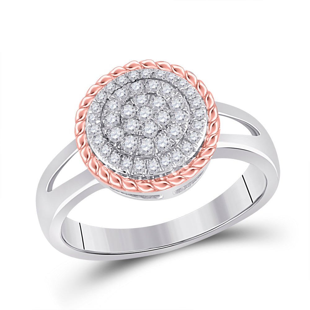 Captivating Diamond Blossom Ring | 10kt Two - tone Gold Womens Round Diamond Rope Flower Cluster Ring 1/3 Cttw | Splendid Jewellery - Splendid Jewellery