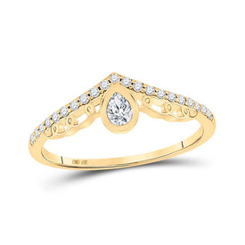 Captivating Diamond Elegance: 10kt Yellow Gold Womens Pear Diamond Chevron Band Ring 1/3 Cttw - Splendid Jewellery
