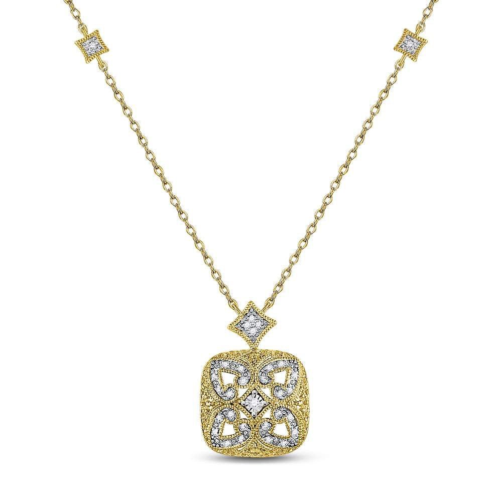 Captivating Diamond Elegance Necklace | Sterling Silver Womens Round Diamond Filigree Fashion Necklace 1/10 Cttw - Splendid Jewellery