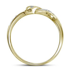 Captivating Dolphin Delight Ring | 10kt Yellow Gold Womens Round Diamond Two - tone Dolphin Fish Animal Ring 1/20 Cttw - Splendid Jewellery