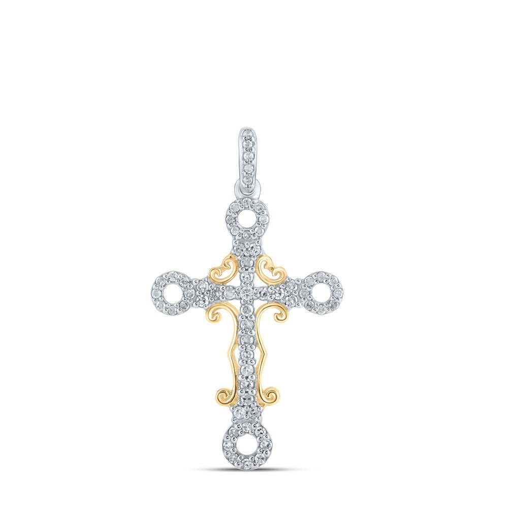 Captivating Elegance: 10kt Two - tone Gold Diamond Cross Pendant - Splendid Jewellery
