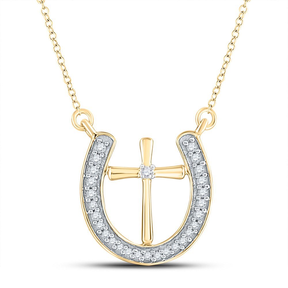 Captivating Elegance: 10kt White Gold Diamond Horseshoe Cross Pendant Necklace - Splendid Jewellery