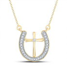 Captivating Elegance: 10kt White Gold Diamond Horseshoe Cross Pendant Necklace - Splendid Jewellery