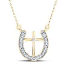 Load image into Gallery viewer, Captivating Elegance: 10kt White Gold Diamond Horseshoe Cross Pendant Necklace - Splendid Jewellery