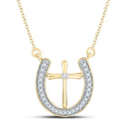 Captivating Elegance: 10kt White Gold Diamond Horseshoe Cross Pendant Necklace - Splendid Jewellery