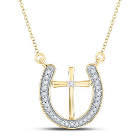 Captivating Elegance: 10kt White Gold Diamond Horseshoe Cross Pendant Necklace - Splendid Jewellery
