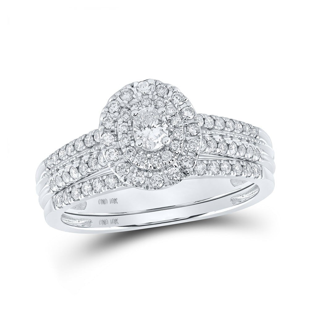 Captivating Elegance: 10kt White Gold Oval Diamond Halo Bridal Wedding Ring Band Set 5/8 Cttw - Splendid Jewellery